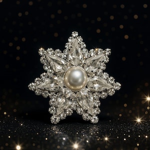Pearl Star Brooch: Zircon & Crystal Drop - 3.5cm Designer Brooch
