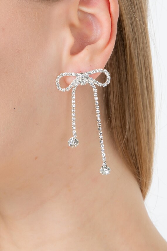 Beaded Bow Earrings For Women Handmade Rhinestone