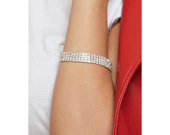 Crystal Stone Bangle: Silver Plated Square Cut Bracelet
