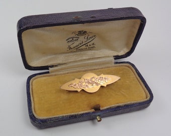 Antique Romantic Victorian 9ct Yellow & Rose Gold Sentimental Swallow Sweetheart Brooch Pin in Original Box