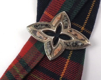 Antique Victorian Gothic Sterling Silver Scottish Agate Brooch Pin c1890 Peterhead Aberdeen Granite