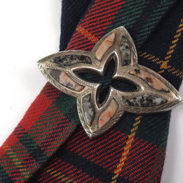 Antique Victorian Gothic Sterling Silver Scottish Agate Brooch Pin c1890 Peterhead Aberdeen Granite