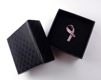 Sterling Silver and Pink Cubic Zirconia Breast Cancer Awareness Ribbon Brooch Pin