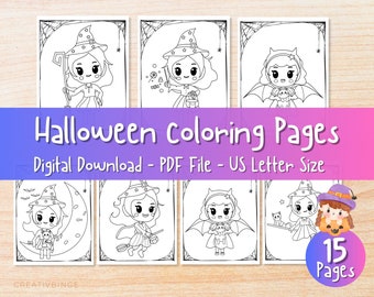 Pagine da colorare di Halloween, Disegni da colorare per bambini, Attività di Halloween, Disegni da colorare di Halloween, Disegni da colorare di streghe, Attività di Halloween, 15 pagine
