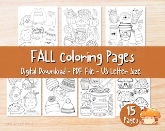 Pagine da colorare autunnali, Disegni da colorare autunnali, Pagine da colorare autunnali, Attività autunnali, Disegni da colorare accoglienti, Buon autunno a tutti, Disegni da colorare per bambini, Digitale, 15 pagine