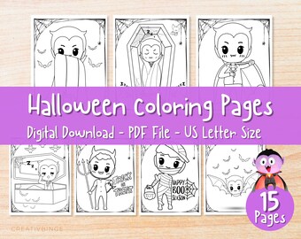 Pagine da colorare di Halloween, Disegni da colorare di Halloween, Disegni da colorare per bambini, Attività di Halloween, Pagine da colorare di vampiri, Attività di Halloween, 15 pagine