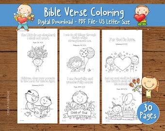Pagine da colorare con versetti della Bibbia per bambini in età prescolare / Pagine da colorare della Bibbia / Scuola domenicale / Attività per la scuola materna / Bibbia da colorare per bambini / 30 pagine