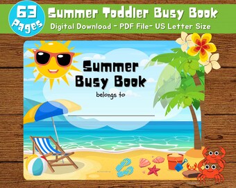 Busybook, Libro estivo, Libri prescolari, Libri estivi, Libri Montessori, Libri per bambini, Busybooks, Libro stampabile, 63 pagine