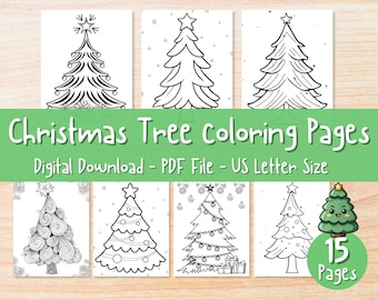 Pagine da colorare di Natale, pagina da colorare dell'albero di Natale, pagine da colorare di Natale, attività natalizie, colorazione per bambini piccoli, digitale, 15 pagine