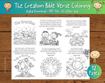 Pagine da colorare con versetti della Bibbia / Pagine da colorare della Bibbia per bambini / La Creazione / Scuola domenicale / Attività per la scuola materna / Bibbia da colorare per bambini / 12 pagine