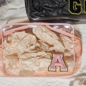 X-LARGE clear cosmetic bags clear toiletry pouch toiletry bag with patches clear travel bag Bridesmaid gift Birthday gift image 5