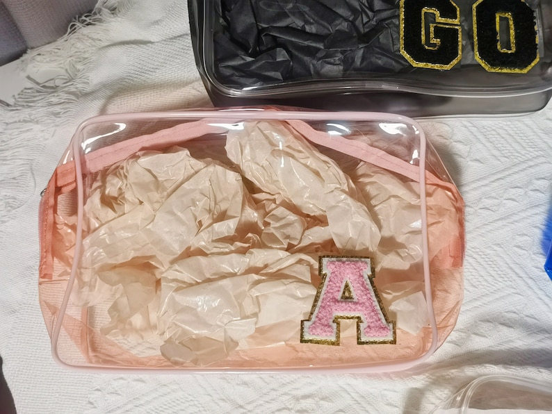 X-LARGE clear cosmetic bags clear toiletry pouch toiletry bag with patches clear travel bag Bridesmaid gift Birthday gift image 5