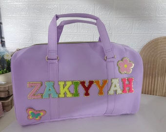 Personalized Nylon Duffel Bag - Custom Nylon Duffel Bag - Travel Bag with Patches - Weekender Bag - Bride Gift - overnight bag Sewn