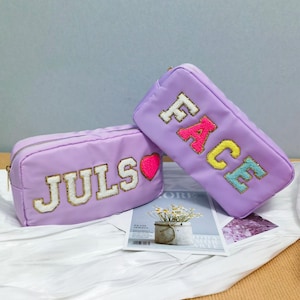 personalized pencil bag,Cosmetic Nylon pouch, Personalized Chenille Patch Makeup Bag, Travel Toiletry Bags-L size