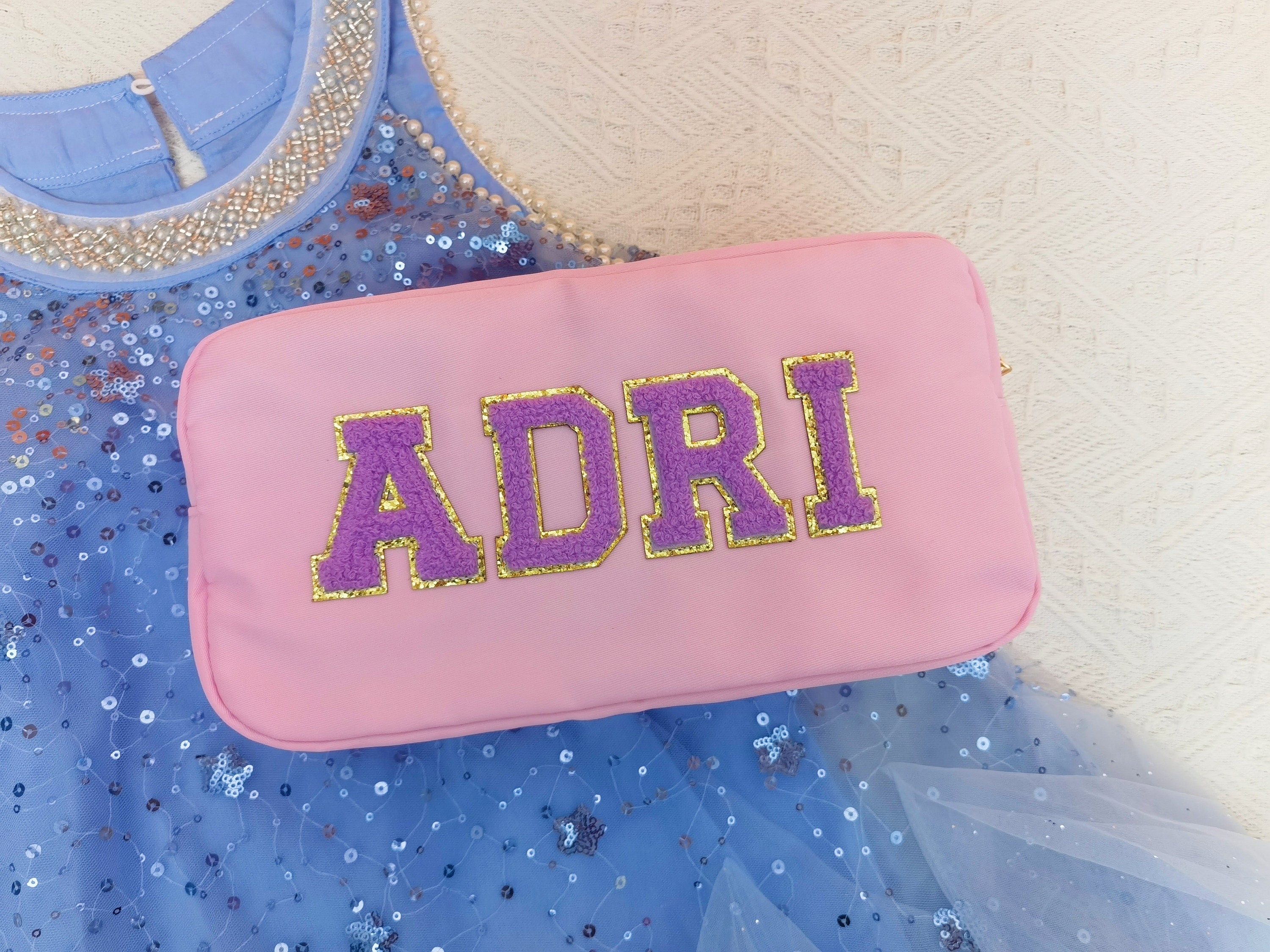 Cosmetic Bag - Makeup bag- Travel Bag- Bag with Patch- Customized Bag- Bridesmaid Gift- graduation gift- college bag- game day