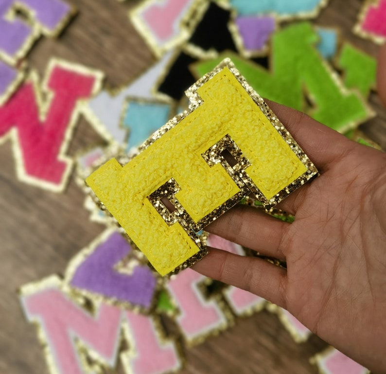 Benutzerdefinierte Buchstaben Alphabet Pailletten Handtuch gestickte Aufnäher für DIY Kleidung Taschen Jacke Jacke Eisen auf Accessoires mehrere Farben Bild 5