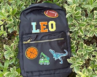 Aangepaste nylon rugzak met opgenaaide chenille-letters Gepersonaliseerde rugzak met patch letters meisjes Terug naar school