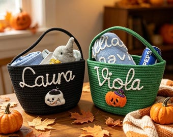 Custom Trick or Treat Basket with Name, Personalized Halloween Basket, Trick or Treat Bag, Halloween Bag, Halloween Gifts, Halloween Tote