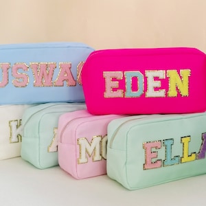 Benutzerdefinierte Nylontasche, Benutzerdefinierte Kosmetiktaschen, große Make-up-Tasche Chenille Patch, Taschen für Patches, Kulturtaschen, Sommerreisen, Geschenktasche
