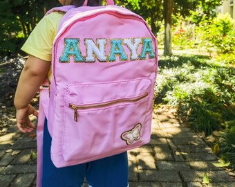 Custom Nylon Mini Backpack with Chenille Letters Personalized backpack with patch letters girls Back to school