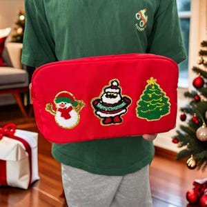 Benutzerdefinierte große Nylontasche, personalisierte Chenille Patch Make-up-Tasche, Reise-Kulturbeutel, Kosmetiktasche, Brautjungfer Geschenk, Weihnachtsgeschenk Beutel