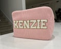 Sewn Corduroy Makeup Bag-Preppy-Personalized gift-Bridesmaid gift-Bride Tribe-Bride Bag-Monogram bag-Anniversary Gift-Chenille Patch product logo