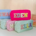 Personalized Large Makeup Bag , Monogrammed Toiletry Bag,Custom Chenille Patch Nylon Pouch,  Cosmetic bag, Bridesmaid Gift product logo
