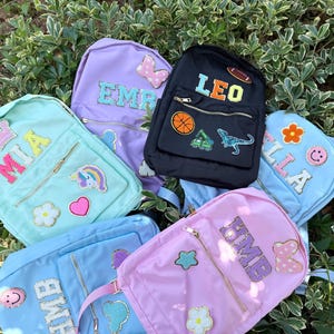 Sac à dos personnalisé avec écussons, cadeau de rentrée des classes pour filles, sac à dos prénom, sac personnalisé pour filles, dos en nylon avec écussons en chenille