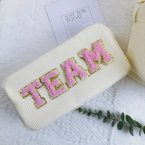 Bridesmaid Gift Corduroy makeup bag Letter Patches Cosmetic Bags Corduroy Pouch Bag, Bags for patches, Toiletry Bags, Summer Travel Cases