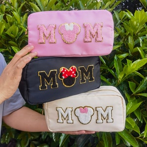 Custom MOM Gift Makeup Bags Chenille Patch Custom Makeup Bag Nylon Pouch Bags, Bags for patches, Toiletry Bags, Summer Travel Cases L