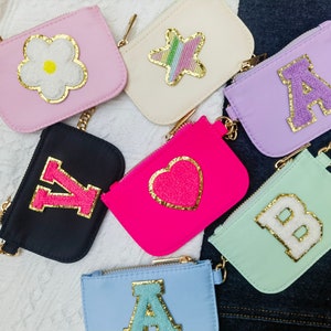 Gepersonaliseerde muntzakje, sleutelhangerpatch, mini-portemonnee, Chenille-patch, nylon zakje, aangepaste patch, kaarthouder, Chenille-portemonnee, aangepaste portemonnee