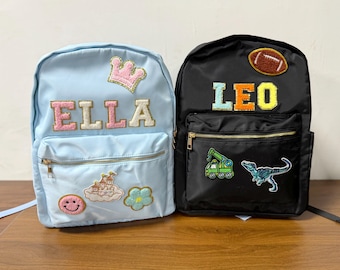 Custom Backpack with Patches, Back to School Girls Gift, Name Backpack, Boy Personalized Bag , Nylon Backwith with Chenille Patches