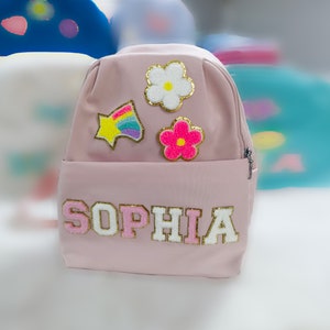 Sac à dos rose personnalisé pour fille d'âge préscolaire avec un joli patch en chenille en chenille, sac de danse pour la maternelle, meilleur cadeau cousu