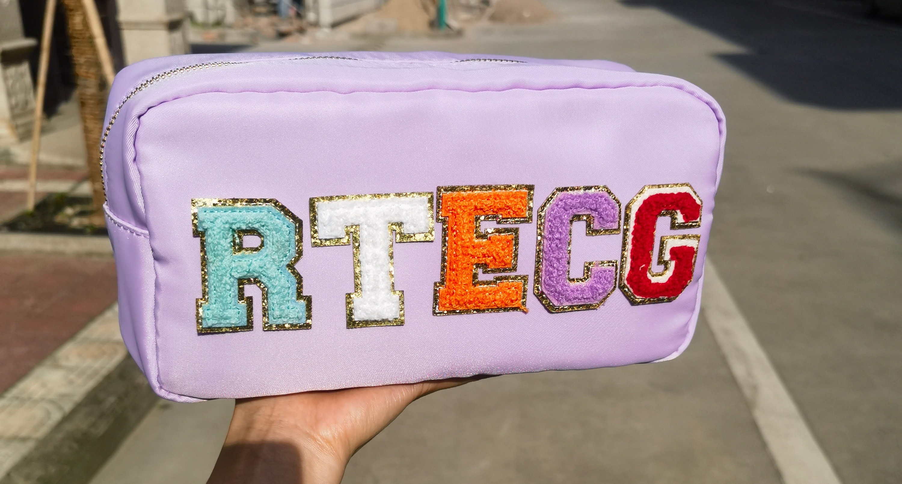 Cosmetic Bag - Makeup bag- Travel Bag- Bag with Patch- Customized Bag- Bridesmaid Gift- graduation gift- college bag- game day