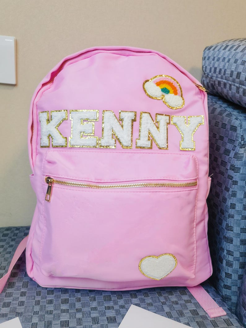 Custom Nylon Backpack With Chenille Letters Sewn on Personalized ...