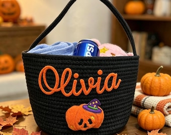 Personalized Halloween Treat Basket,Trick or Treat Bag,Halloween Candy Basket,Trick or Treat Basket,Candy Tote,Halloween gift,Halloween Tote
