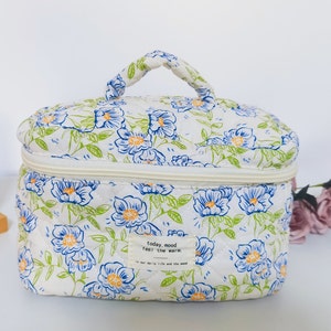 Trousse de maquillage simple et pratique avec des fleurs, trousse de maquillage ou produits cosmétiques, trousse de toilette, trousse de maquillage matelassée, trousse de toilette, cadeaux pour Noël