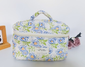 Borsa per il trucco floreale semplice e pratica, borsa per il trucco o kosmetiktasche, borsa da toilette, borsa per il trucco trapuntata, trousse de toilette, regali di Natale