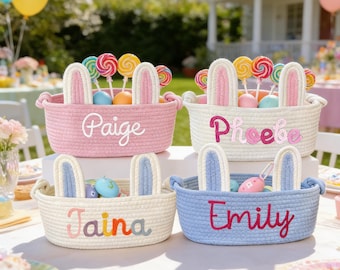 Custom Easter Basket with Name-Kids Easter Gift, Easter decor, Baby Gift Basket, Name Baby Shower Gift Basket, Rope Cotton Baby Gift Basket