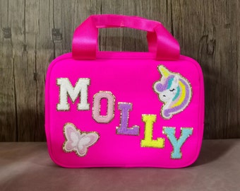 Sewn Personalized Nylon Lunch Box | Customizable Chenille Patch Bag | Kid Lunch Bag | Back to school Bag | Personalized Gift