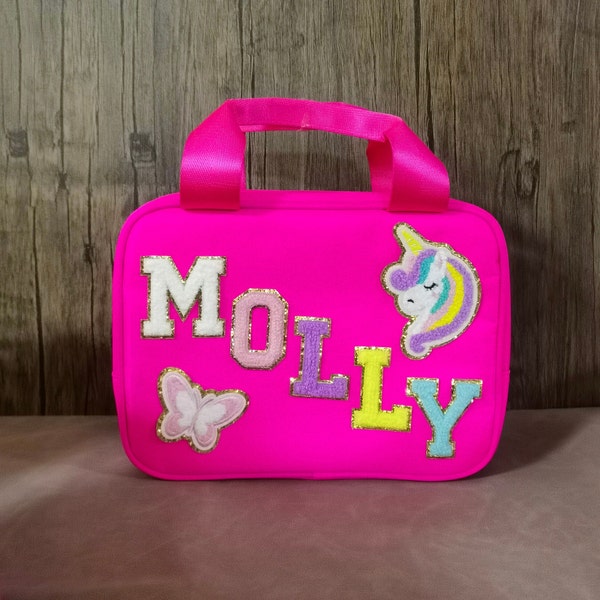 Sewn Personalized Nylon Lunch Box | Customizable Chenille Patch Bag | Kid Lunch Bag | Back to school Bag | Personalized Gift