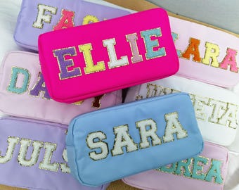 Custom Nylon Pouch, Personalized Chenille Patch Makeup Bag, Travel Toiletry Bags, Cosmetic bag, Gift Pouch, Birthday Gift-L Size