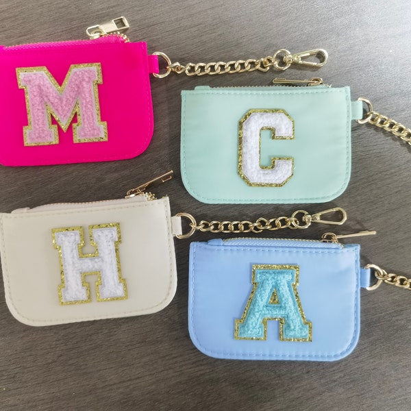 Personalized Coin Pouch Keychain Patch Mini Purse Chenille Patch Nylon Pouch Custom Patch Card Holder Chenille Purse Custom Wallet