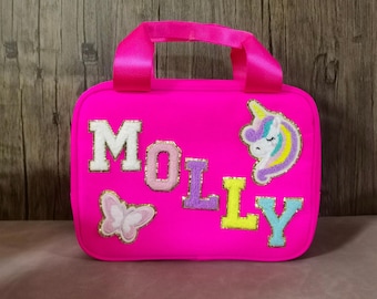 Personalized Nylon Lunch Box | Customizable Chenille Patch Bag | Kid Lunch Bag | Back to school Bag | Personalized Gift Sewn on