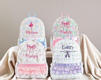 Adorable Ballet-Themed Toddler Backpack | Preppy Nylon Bag | Custom Kids Backpack with Bow | Little Girls Dance Bag | Child Kids Gift