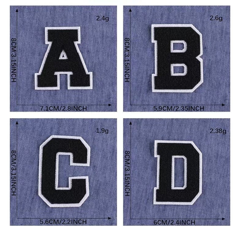 Parche con letras de chenilla, tamaño grande, parches para planchar en toallas, coser en ropa con bordado del alfabeto, 7,8 cm/3,07 pulgadas imagen 2