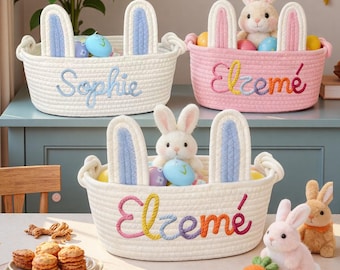 Custom Easter Basket with Name-Kids Easter Gift, Easter decor, Baby Gift Basket, Name Baby Shower Gift Basket, Handmade custom basket