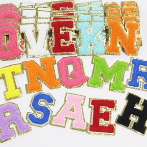 Parches bordados de toalla personalizados con letras del alfabeto y lentejuelas para ropa DIY, bolsos, chaqueta, accesorios para planchar, multicolor