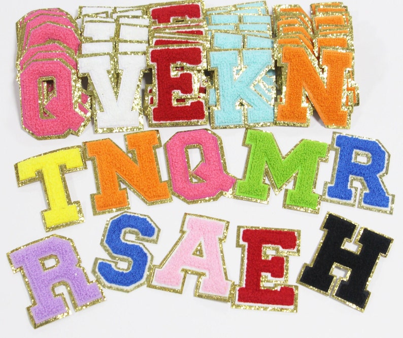 Benutzerdefinierte Buchstaben Alphabet Pailletten Handtuch gestickte Aufnäher für DIY Kleidung Taschen Jacke Jacke Eisen auf Accessoires mehrere Farben Bild 1