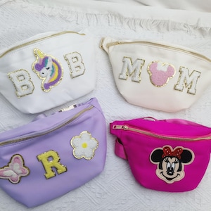 Riñonera de nailon personalizada para niños / Riñonera de chenilla con parche de letras / Riñonera personalizada para niños / Bolso bandolera con parche cosido